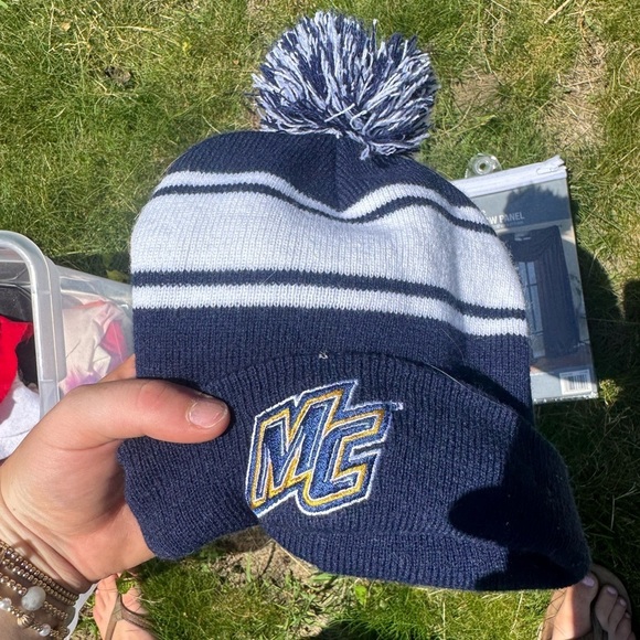 Accessories - Navy and White Cozy Knit Pom-Pom Hat